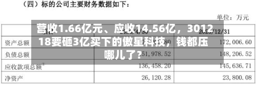 营收1.66亿元、应收14.56亿，301218要砸3亿买下的傲星科技，钱都压哪儿了？