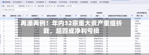 再添两例！年内32宗重大资产重组折戟，超四成净利亏损