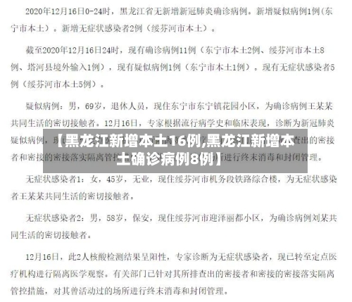 【黑龙江新增本土16例,黑龙江新增本土确诊病例8例】