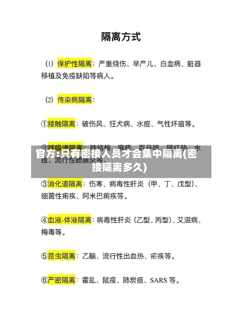 官方:只有密接人员才会集中隔离(密接隔离多久)