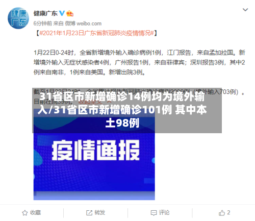 31省区市新增确诊14例均为境外输入/31省区市新增确诊101例 其中本土98例-第2张图片